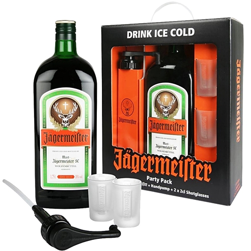 Coffret PartyPack - Liqueur Jägermeister 35,0% Vol. 175cl + 4 verres  éco-cups + 1 pompe - La cave Cdiscount